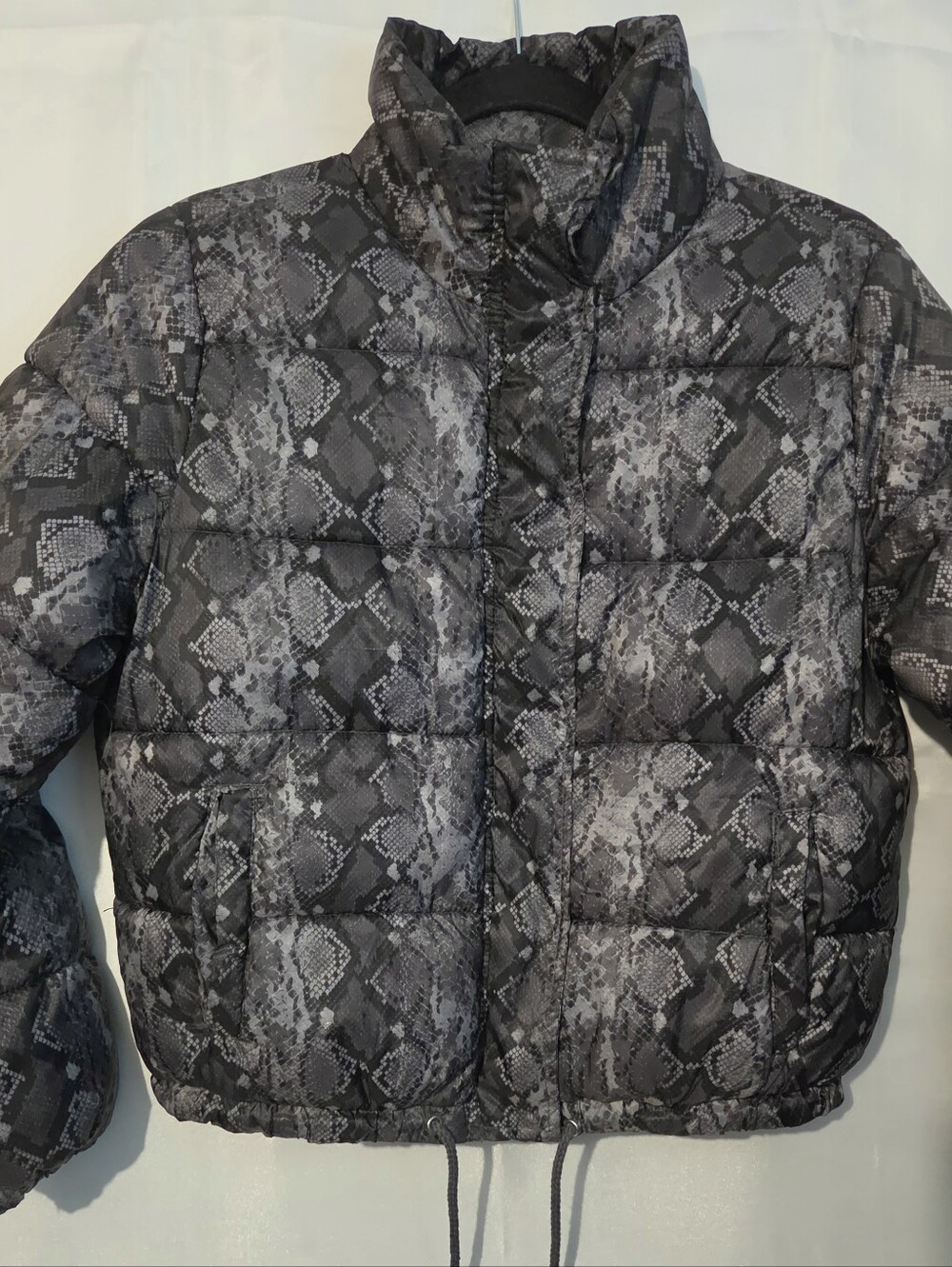 Ashley By 26 International Black & Gray Snake-Print Puffer Jacket Girls M